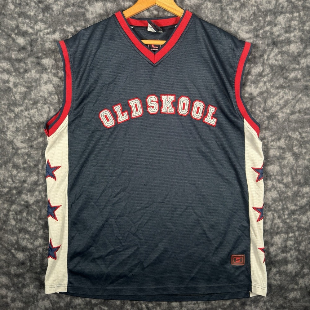 Old Skool Streetwear Jersey Mens XL Y2K NBA Style Stars Blue White Red Retro